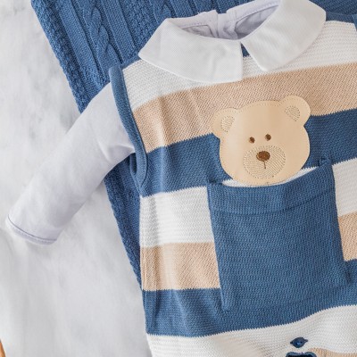 Saída de Maternidade Theodoro - Azul Jeans e Bege